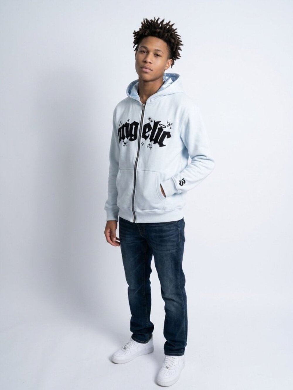 Angelic Motion Mens Hoodie with Satin-Lined Hood "No Emotions Just Motion" Zip M